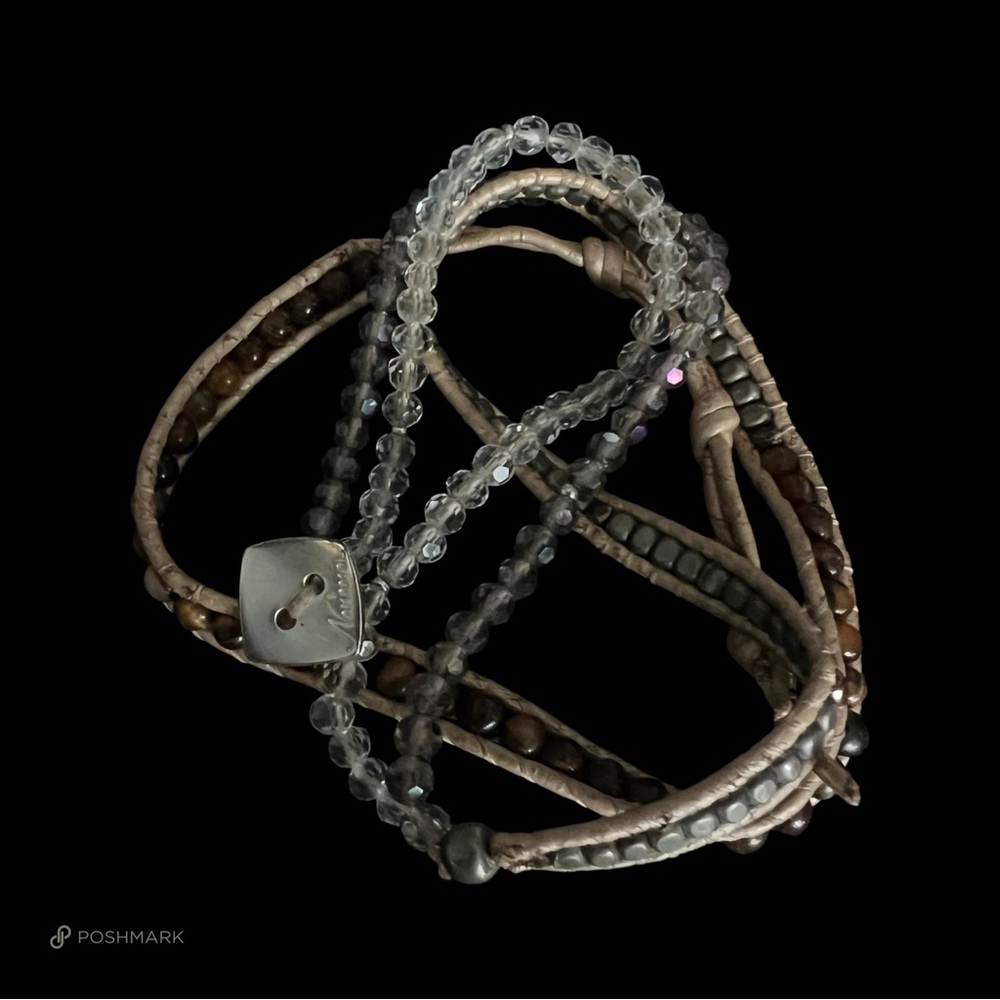 💖 Nakamol Tiger Eye & Crystal Leather Wrap Bracelet 💖